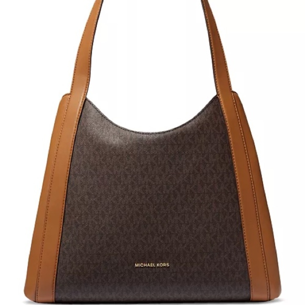 Michael Kors Logo Rosemary Large Shoulder Tote in brown/acorn